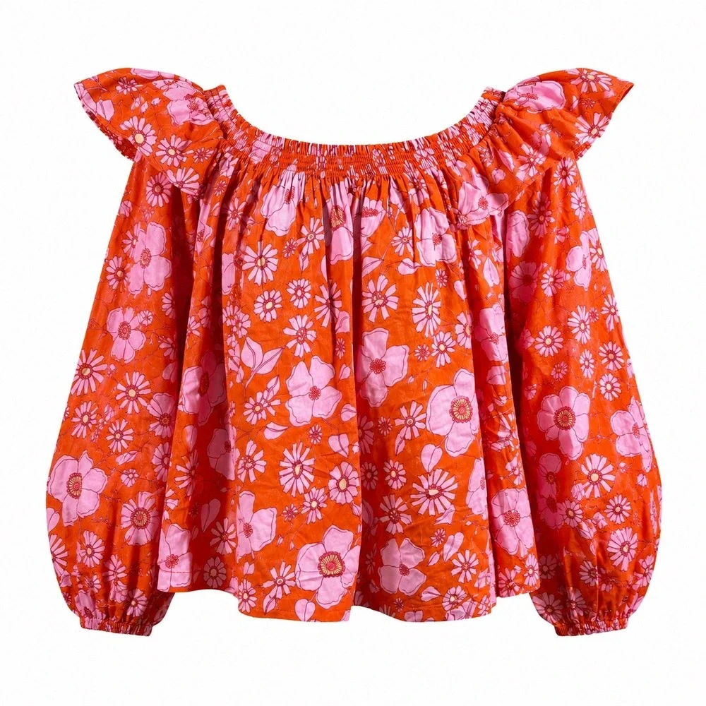 Free People Floral Off Shoulder Blouse Top Medium boho artsy western cottage‎